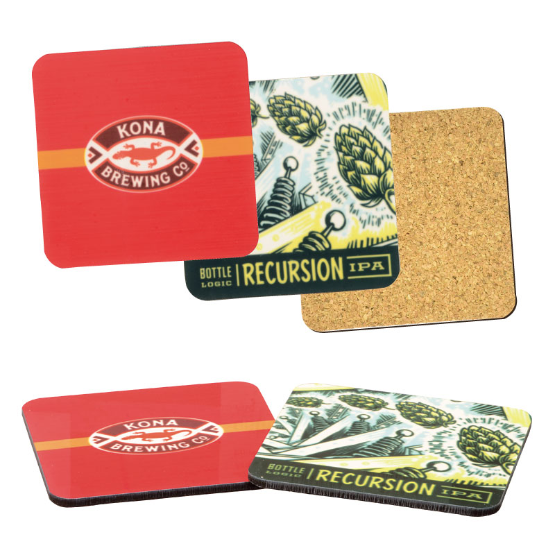 Hardboard & Cork Backed Square Coaster w/Full Color Sublimation