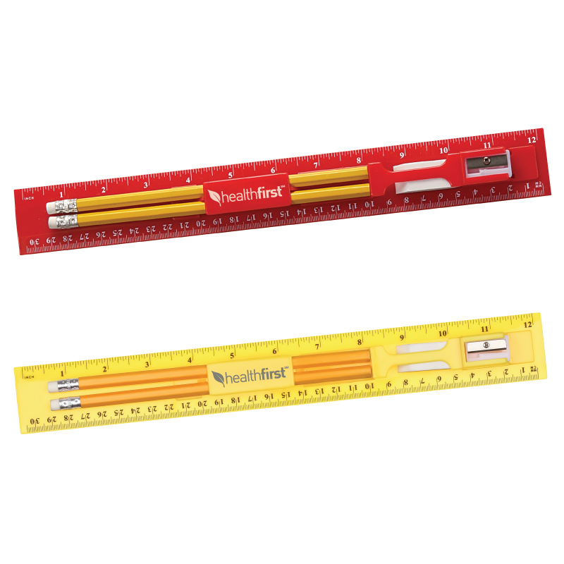 12 Inch Plastic Ruler Stationery Kit with Pencil, Eraser and Sharpener