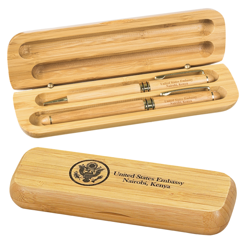 Bamboo Case w/Pen & Rollerball Gift Set