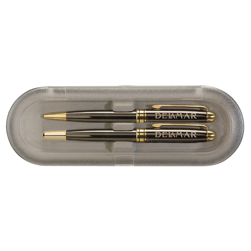 Deluxe Case w/Gun Metal Milano Pen & Rollerball Set