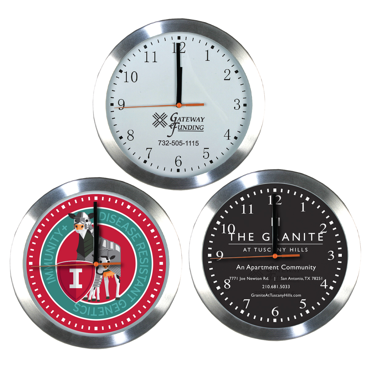 10" Aluminum Frame & Glass Wall Clock w/4 Color Process Printing (CMYK)